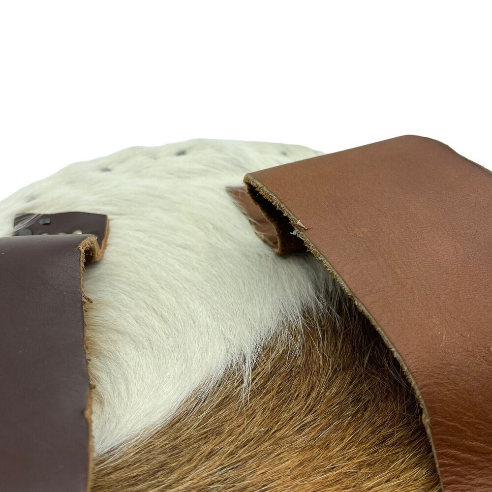 VIking Shield Hand Made Round Covered in Leather, Fabric, Calf Skin, Nail Detail - Picture 2 of 10